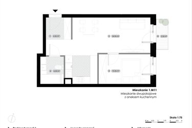 Rzut - Mieszkanie na sprzedaż 2 pokoje o powierzchni 46,21 m² - numer 1.M11 w Stalowa 76