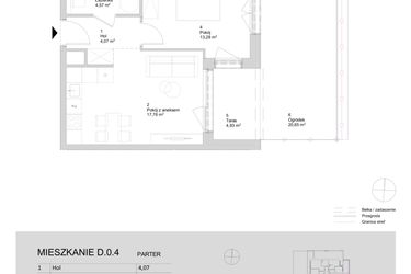 Rzut - Mieszkanie na sprzedaż 2 pokoje o powierzchni 39,68 m² - numer D.0.4 w ATAL Parkowa