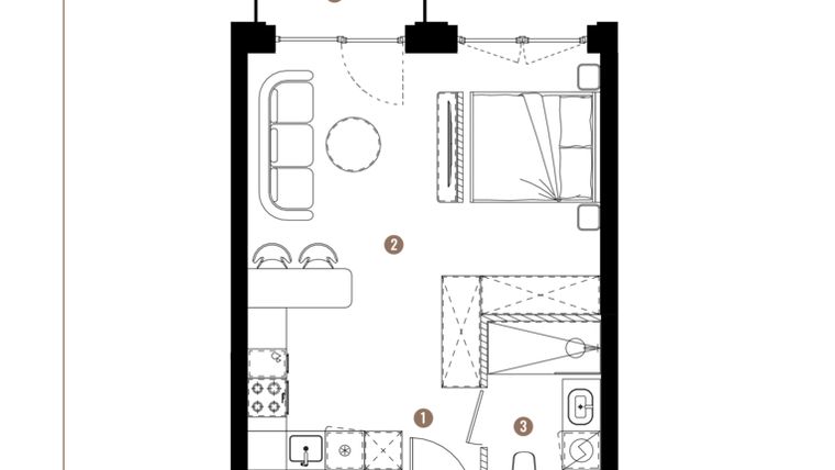 Rzut - Mieszkanie na sprzedaż 1 pokój o powierzchni 35,38 m² - numer F.B.02.65 w Apartamenty Reytana bud. F
