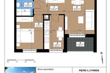 Rzut - Mieszkanie na sprzedaż 2 pokoje o powierzchni 45,44 m² - numer E/1/3 w Limone