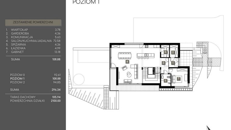 Rzut - Dom na sprzedaż 5 pokoi o powierzchni 296,34 m² - numer 1 w Willa pod Stokiem