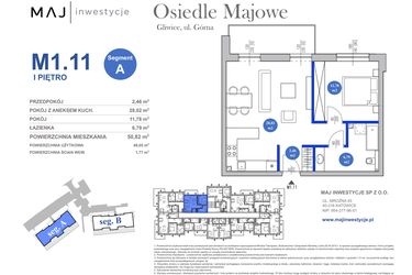 Rzut - Mieszkanie na sprzedaż 2 pokoje o powierzchni 50,82 m² - numer M1.11 w Osiedle Majowe 2.0 etap II