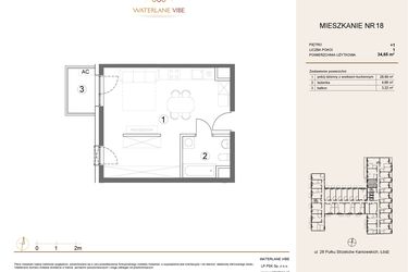Rzut - Mieszkanie na sprzedaż 1 pokój o powierzchni 34,65 m² - numer 18 w Waterlane Vibe
