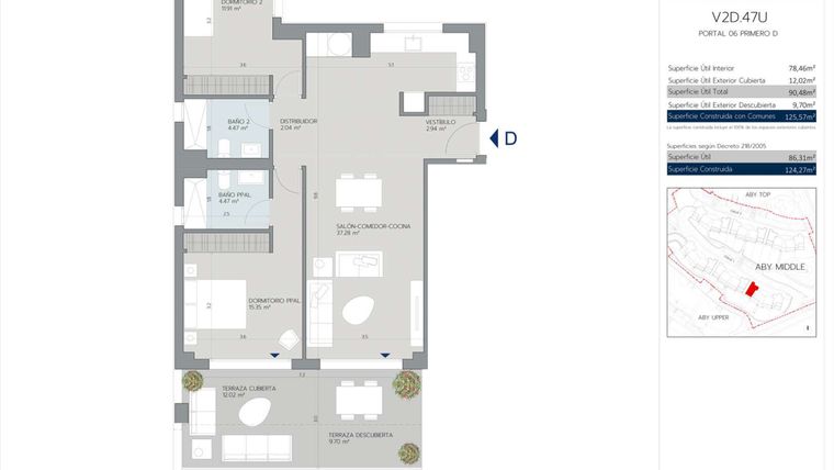 Rzut - Mieszkanie na sprzedaż 2 pokoje o powierzchni 112 m² - numer 6.1.D w Aby Middle