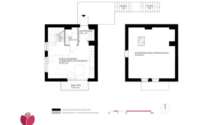 Rzut - Mieszkanie na sprzedaż 3 pokoje o powierzchni 68,22 m² - numer G1.2 w Osiedle Wiosenne