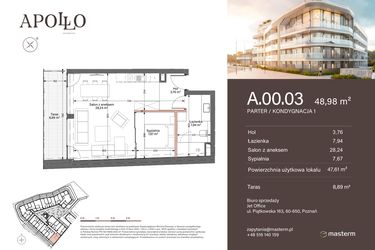 Rzut - Mieszkanie na sprzedaż 2 pokoje o powierzchni 48,98 m² - numer A.0.03 w Apollo Residence