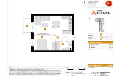 Rzut - Mieszkanie na sprzedaż 2 pokoje o powierzchni 38,45 m² - numer 22 w Osiedle Arkadia