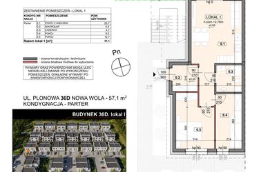 Rzut - Mieszkanie na sprzedaż 3 pokoje o powierzchni 57,1 m² - numer 36D/1 w Zespół willowy Zielona Polana - etap 6