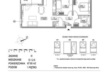 Rzut - Mieszkanie na sprzedaż 3 pokoje o powierzchni 67,5 m² - numer E.1.2.5 w Atut III