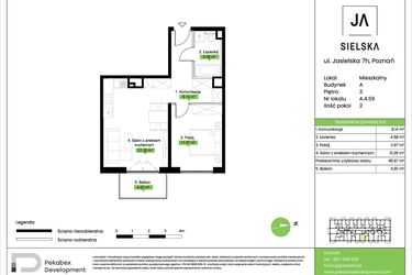 Rzut - Mieszkanie na sprzedaż 2 pokoje o powierzchni 45,97 m² - numer A.4.59 w JA_SIELSKA V