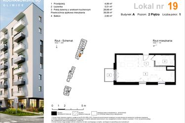Rzut - Mieszkanie na sprzedaż 1 pokój o powierzchni 39,08 m² - numer A.19 w Osiedle Kochanowskiego - Gliwice