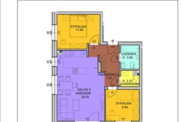 Rzut - Mieszkanie na sprzedaż 3 pokoje o powierzchni 59,98 m² - numer D10 w Osiedle Zuchów