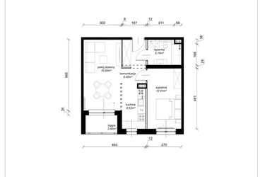 Rzut - Mieszkanie na sprzedaż 2 pokoje o powierzchni 47,48 m² - numer E.1.08.2k w Art.Teo etap 3
