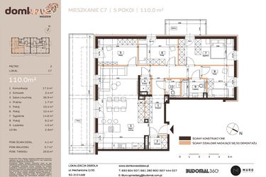 Rzut - Mieszkanie na sprzedaż 5 pokoi o powierzchni 110,3 m² - numer C7 w Domkove Widzew