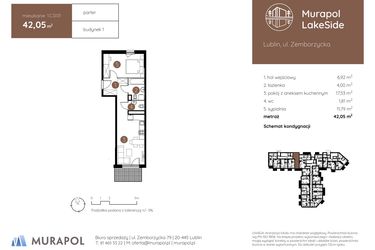 Rzut - Mieszkanie na sprzedaż 2 pokoje o powierzchni 42,05 m² - numer 1.C.0.01 w Murapol LakeSide