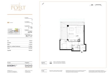 Rzut - Mieszkanie na sprzedaż 2 pokoje o powierzchni 58,77 m² - numer I_13 w Warmiński Port etap V