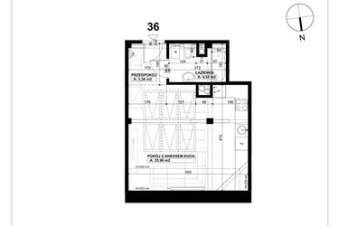 Rzut - Mieszkanie na sprzedaż 1 pokój o powierzchni 33,88 m² - numer 36 w Święty Marcin 65