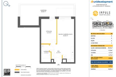 Rzut - Mieszkanie na sprzedaż 2 pokoje o powierzchni 45,28 m² - numer B/68 w Impuls Marywilska