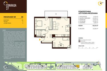 Rzut - Mieszkanie na sprzedaż 3 pokoje o powierzchni 65,84 m² - numer A2.26 w Conrada 27
