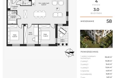 Rzut - Mieszkanie na sprzedaż 4 pokoje o powierzchni 84,29 m² - numer 58 w Bytkowska 3.0