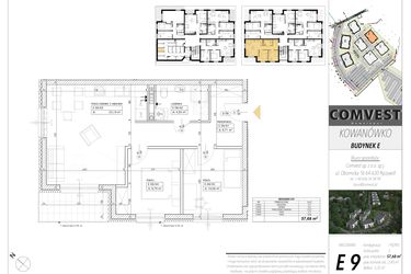 Rzut - Mieszkanie na sprzedaż 3 pokoje o powierzchni 57,68 m² - numer E9 w Kowanówko