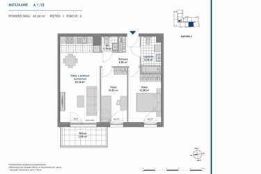 Rzut - Mieszkanie na sprzedaż 3 pokoje o powierzchni 60,66 m² - numer A.1.10 w Linea bud. A