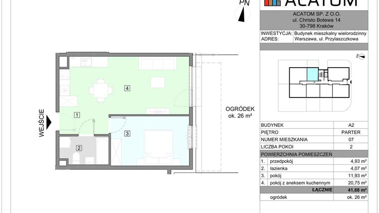 Rzut - Mieszkanie na sprzedaż 2 pokoje o powierzchni 41,68 m² - numer A2.7 w Wawer Go 2.0