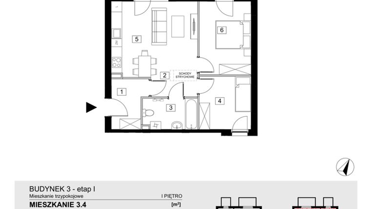 Rzut - Mieszkanie na sprzedaż 3 pokoje o powierzchni 54,46 m² - numer 3.4 w ATAL Jasieny