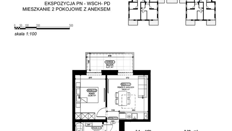 Rzut - Mieszkanie na sprzedaż 2 pokoje o powierzchni 31,85 m² - numer C2-M45 w Stacja Łódź V – etap C2