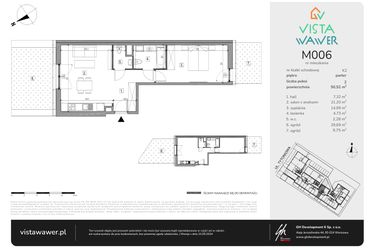 Rzut - Mieszkanie na sprzedaż 2 pokoje o powierzchni 50,52 m² - numer M006 w Vista Wawer