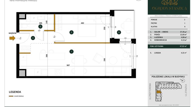 Rzut - Mieszkanie na sprzedaż 2 pokoje o powierzchni 47,52 m² - numer A.09 w Ogrody Staszica