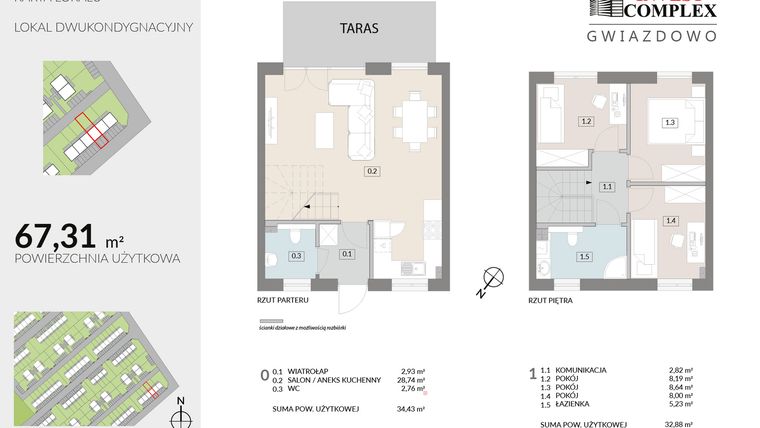 Rzut - Dom na sprzedaż 4 pokoje o powierzchni 67,31 m² - numer F14.2 w Osiedle Gwiazdowo etap 12