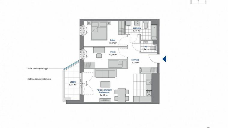 Rzut - Mieszkanie na sprzedaż 3 pokoje o powierzchni 61,7 m² - numer 8.2 w SEAHall