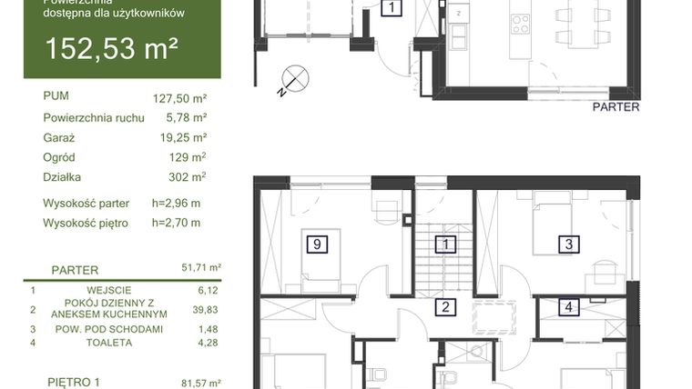 Rzut - Dom na sprzedaż 5 pokoi o powierzchni 152,53 m² - numer 31C w Osiedle Żywiczna