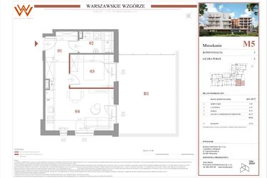 Rzut - Mieszkanie na sprzedaż 2 pokoje o powierzchni 39,12 m² - numer M5 w Warszawskie Wzgórze