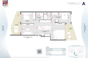 Rzut - Mieszkanie na sprzedaż 3 pokoje o powierzchni 121,05 m² - numer P7-BL3-A w Miami Towers