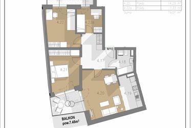 Rzut - Mieszkanie na sprzedaż 4 pokoje o powierzchni 55,37 m² - numer A.M10 w Villa Botanica