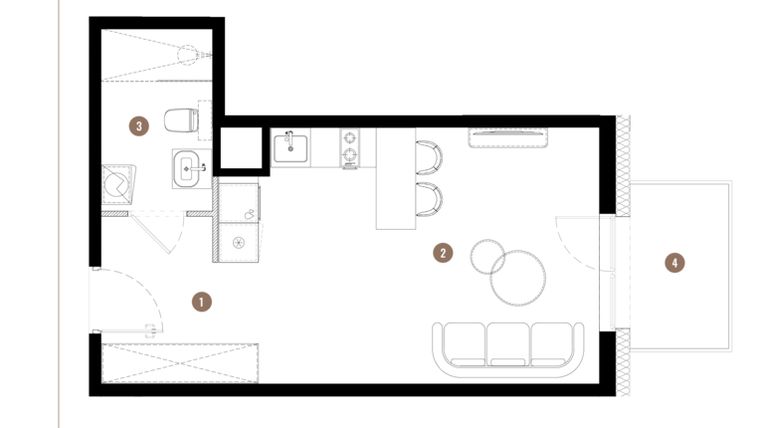 Rzut - Mieszkanie na sprzedaż 1 pokój o powierzchni 30,91 m² - numer C2.02.18 w Apartamenty Reytana