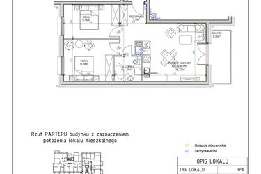 Rzut - Mieszkanie na sprzedaż 3 pokoje o powierzchni 60,27 m² - numer 41 w Osiedle Sady bud. E4