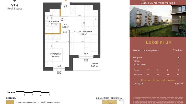 Rzut - Mieszkanie na sprzedaż 2 pokoje o powierzchni 39,65 m² - numer 34 w Stacja Błonie etap II