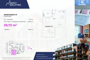 Rzut - Mieszkanie na sprzedaż 1 pokój o powierzchni 29,73 m² - numer 37 w Novy Szczyrk