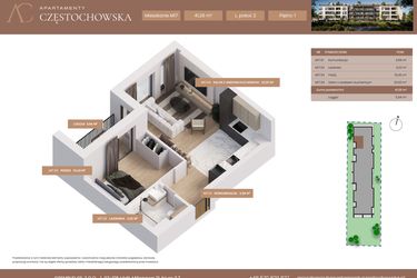 Rzut - Mieszkanie na sprzedaż 2 pokoje o powierzchni 41,26 m² - numer 17 w Apartamenty Częstochowska
