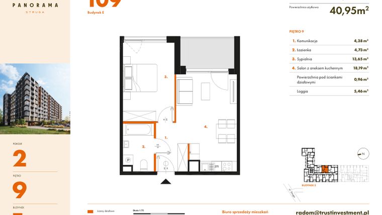 Rzut - Mieszkanie na sprzedaż 2 pokoje o powierzchni 41,91 m² - numer E109 w Panorama Struga