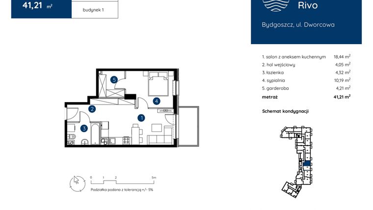Rzut - Mieszkanie na sprzedaż 2 pokoje o powierzchni 41,21 m² - numer 1.B.2.05 w Murapol Rivo