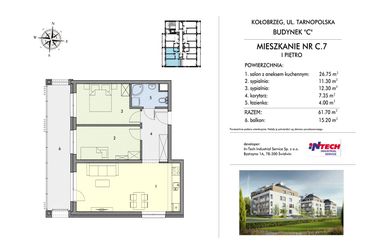Rzut - Mieszkanie na sprzedaż 3 pokoje o powierzchni 62,21 m² - numer C7 w Miejski Las