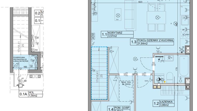 Rzut - Mieszkanie na sprzedaż 3 pokoje o powierzchni 56,07 m² - numer 92 w Manufaktura Marki 2 etap IV