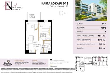 Rzut - Mieszkanie na sprzedaż 2 pokoje o powierzchni 41,98 m² - numer D13 w Enklawa Natury