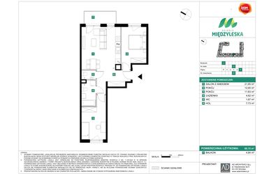 Rzut - Mieszkanie na sprzedaż 3 pokoje o powierzchni 60,15 m² - numer 97 w Osiedle Międzyleska - etap II