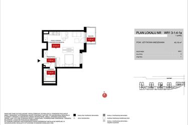 Rzut - Mieszkanie na sprzedaż 1 pokój o powierzchni 40,18 m² - numer WR1 3/1/4/1a w Przystań Reymonta