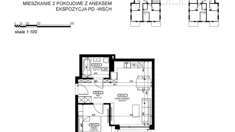 Rzut - Mieszkanie na sprzedaż 2 pokoje o powierzchni 42,37 m² - numer C2-M7 w Stacja Łódź V – etap C2